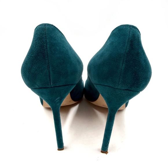 Manolo Blahnik BB Suede Pumps Teal Pointed Stiletto Heels Slip On Sz 39.5 / 9.5 - Picture 7 of 9